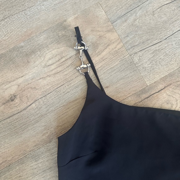 PrettyLittleThing Black One-Shoulder Mini Dress with Silver Buckle Detail Size 4 - Picture 3 of 5